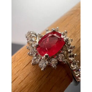 SOLD 
NEW Ruby and zircon ring in platinum over sterling silver size 8